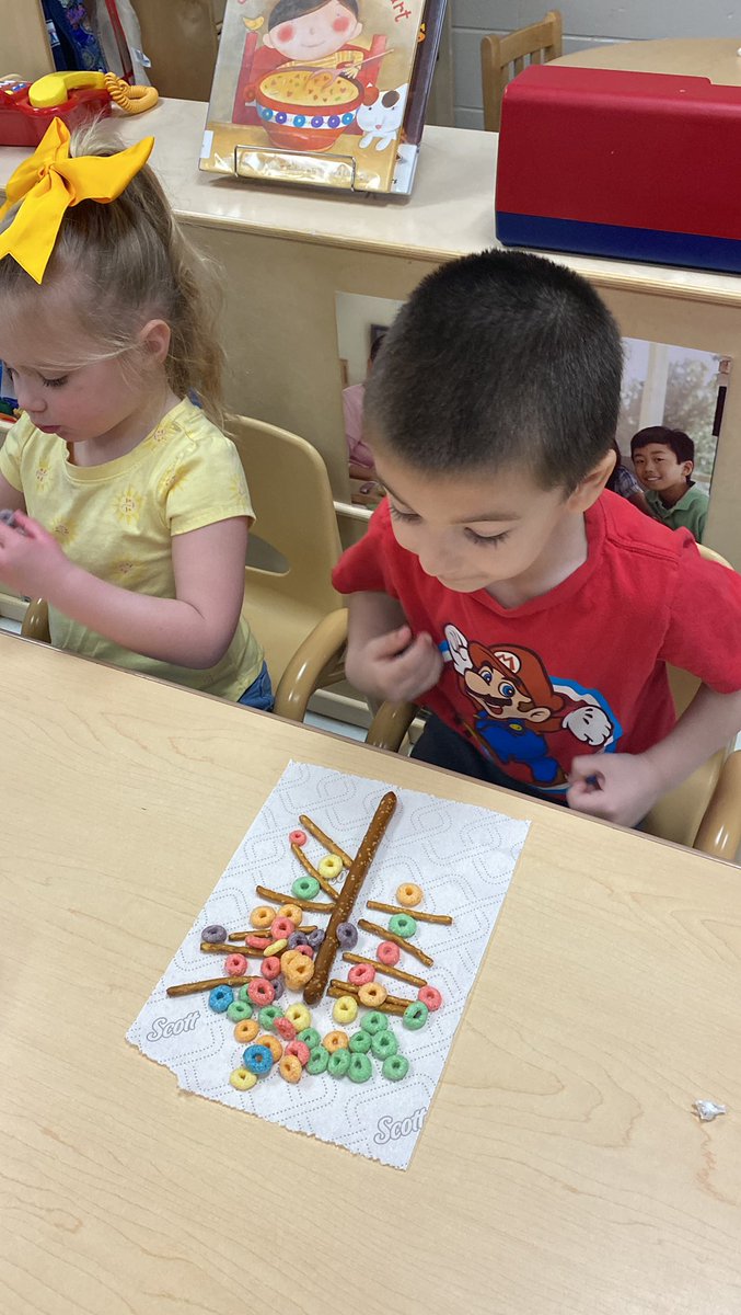 MrsSmuda's tweet photo. Creating Spring, Fall, Winter and pattern trees was fun. Eating them was even better! #TastyTuesday #WeekOfTheYoungChild #TreeStudy #BarnegatInspires @LMDS_preschool https://t.co/u7kuMvWRz9