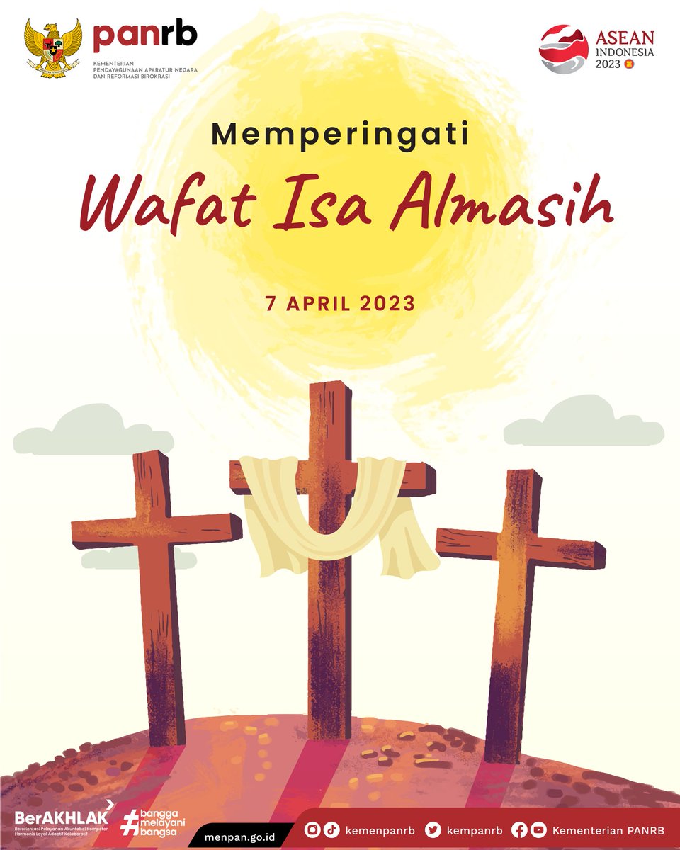 Selamat merenungkan dan menghayati Jumat Agung bagi #RekanASN yang menjalankan. 

Selamat memperingati wafat Isa Almasih. Semoga kita dapat memaknai pengorbanan-Nya untuk kedamaian semesta. 
__
#JumatAgung
#WafatIsaAlmasih