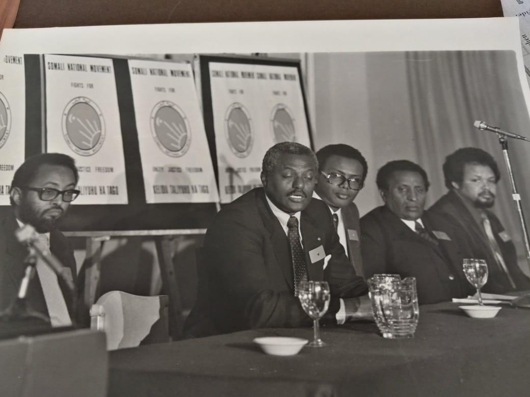 Today 42 years ago, 6th April 1981 #Somalilanders aunched SNM in London and #Somaliland was liberated and won the War against Faqash with the help of Almighty Allah on 18th May 1991. 

From left: Mohamed Hashi Elmi, Ahmed Ismail Abdi (Duqsi), Abdulsalam Yassin, Hassan Wadadeed &amp;