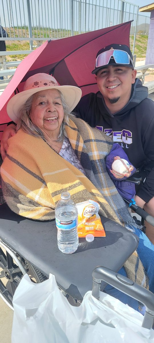 SHAztecBaseball's tweet photo. Shout out to our #1 fan making her opening day appearance. 93 years young supporting us. Tia Chelo with the love. #aztecbaseball #family https://t.co/lVvCcTHWvP