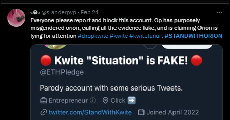 iAmFunnee's tweet photo. @slanderpvp #dropkwite #standwithorion hey heres an asshole that thought they could get away with sending hate posts without apologizing for supporting an abuser and helping ruin a mans career https://t.co/u4q67mP2GW