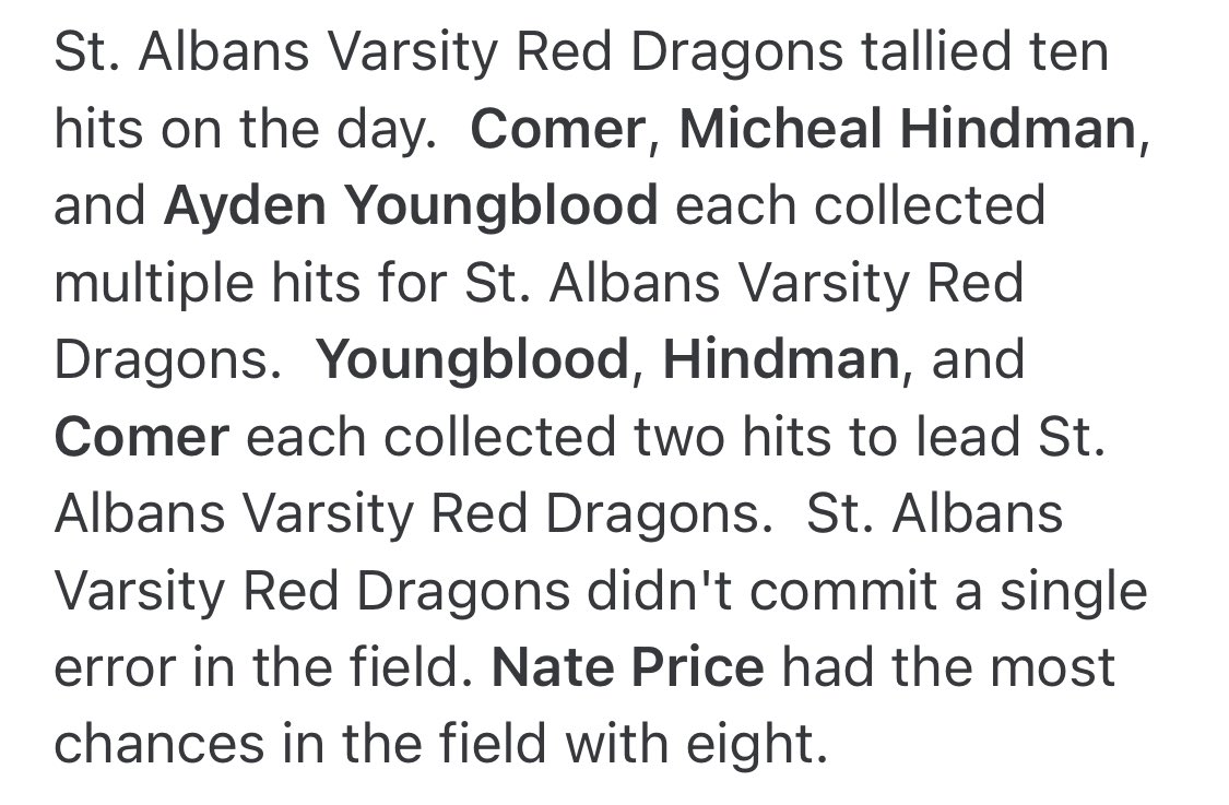 SA_HS_Baseball's tweet photo. @GarrettComer3 threw  a complete game  with 7IP, 1R, 8K for the win over Parkersburg South! @GarrettComer3 also led the team in hits along with @michaelhindman0 , & @Y9Ayden who all had multiple hits. SA racked up 10 hits beginning with @ryker_parker1 moving runners with a double in the 1st & ending with @TylerRi06758238 @carson2womack moving runners in the 7th for an 8-1  win! This SAHS’s 10th win.