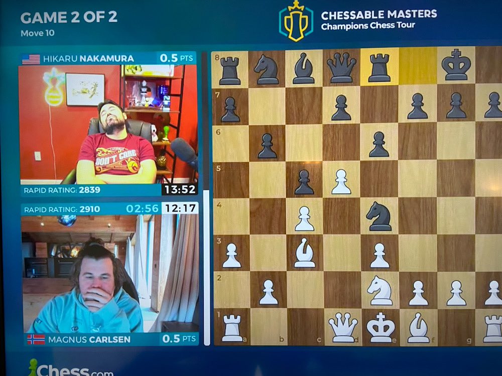 RShitabata's tweet photo. #Hikaru vs. #Magnus at the #ChessableMasters #Chess https://t.co/WawfJRIu8Q