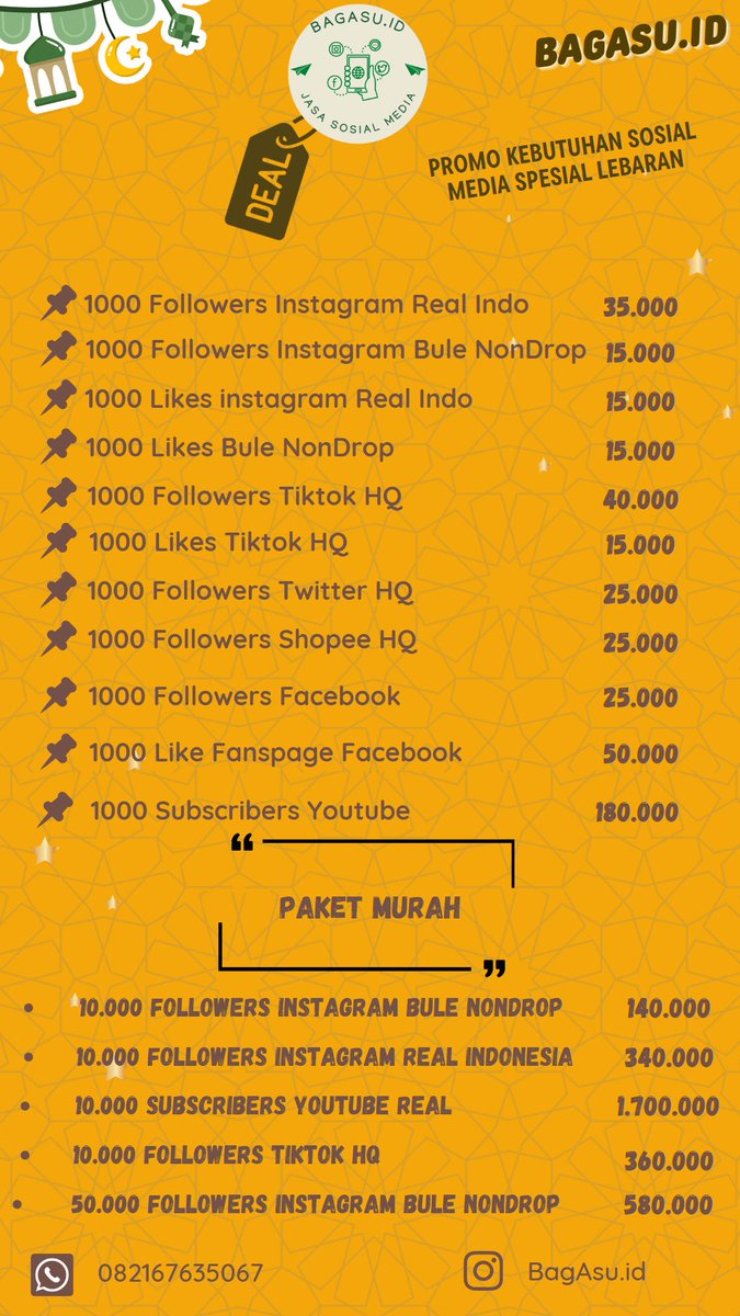 BagAsuid's tweet photo. @cikakohl PROMONYA KAK.

1k followers ig real indo 35k
1k followers ig bule nondrop 15k
1k followers tiktok 40k
list lainya bisa cek di pict
WA: https://t.co/LNBxyiWa5v
  : 082167635067 https://t.co/Rfwetdyfy4