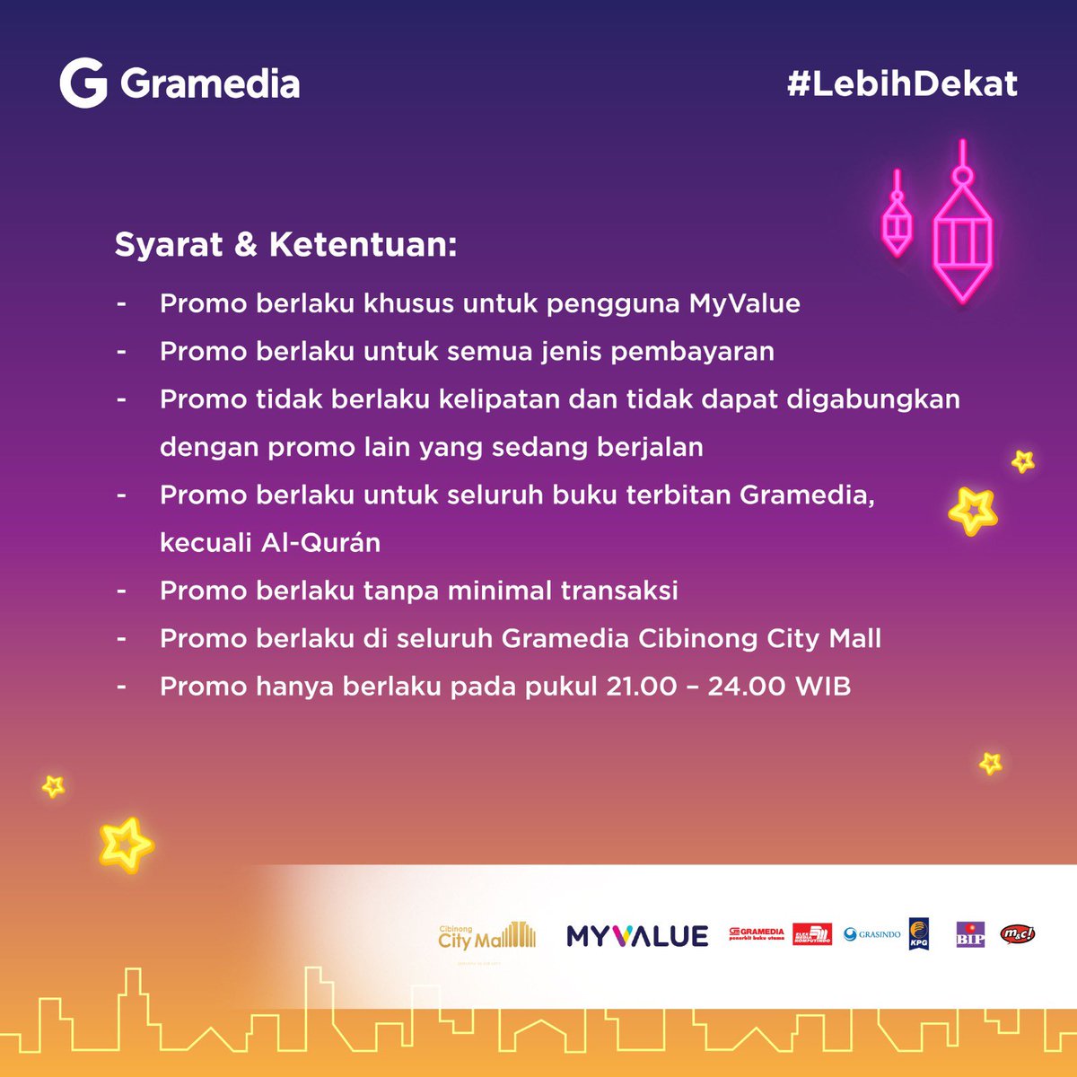 Pas banget nihh, di tanggal 8 &amp; 15 April 2023 akan ada Program *MIDNIGHT SALE* Gramedia Cibinong City Mall dari pukul 21.00 - 24.00 WIB. 🌙🌃

Kamu bisa nikmati DISKON 20% untuk seluruh buku terbitan Gramedia tanpa minimum transaksi lhoo! ✨