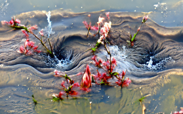 a rising water table erupting and blossoming into spring
