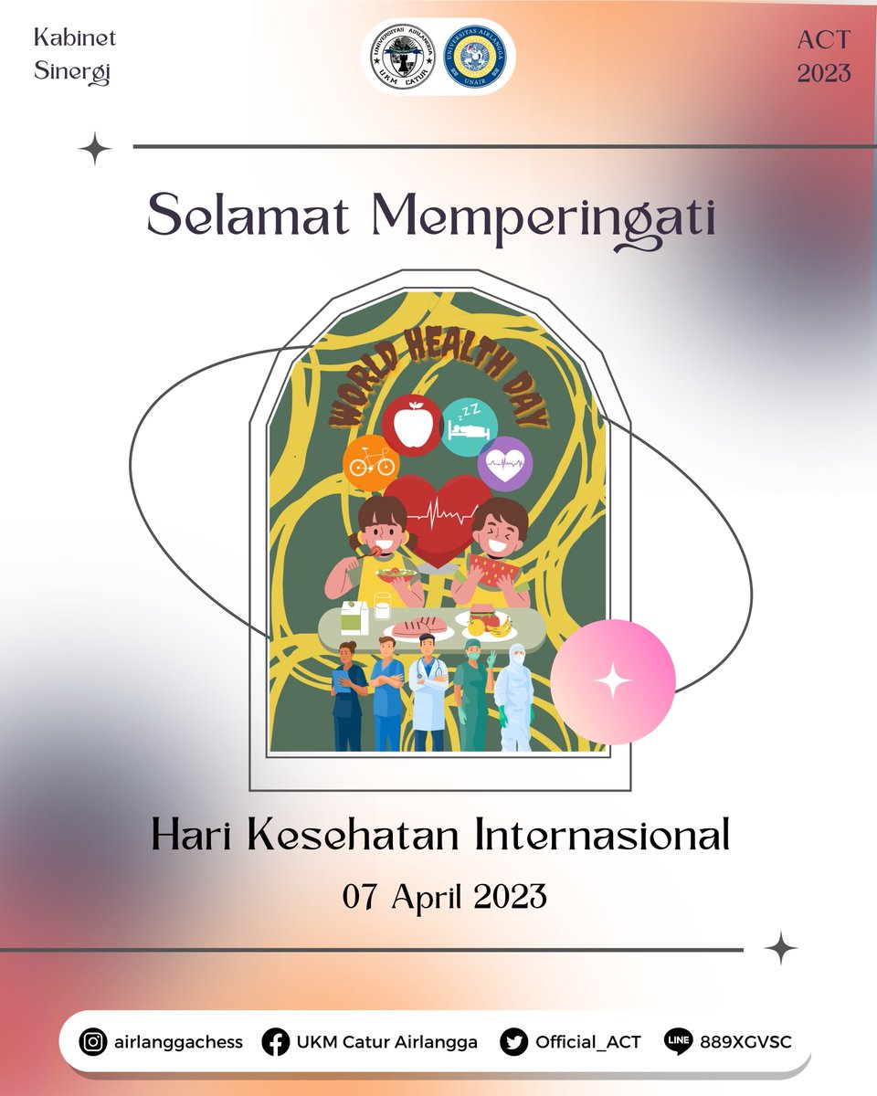 [HARI KESEHATAN SEDUNIA]
Kesehatan merupakan anugerah terindah yang terkadang lupa untuk kita syukuri. Selamat hari kesehatan sedunia.

#AirlanggaChessTeam2023
#UKMCaturAirlangga
#WeCanSolveIt
#KabinetSinergi
#UniversitasAirlangga