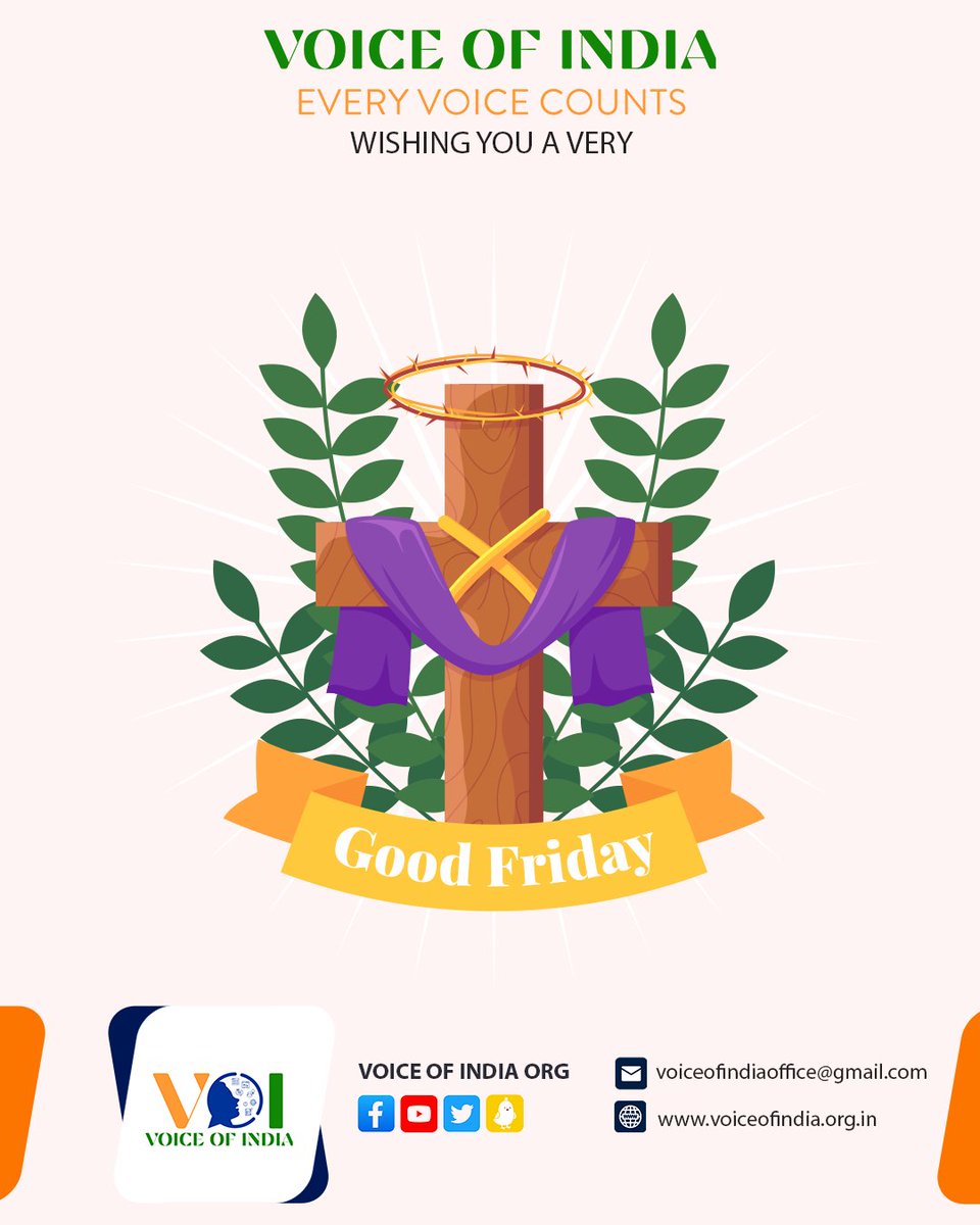 VOICEOFINDIAorg's tweet photo. Today on #GoodFriday, let's all recall the spirit of sacrifice endured by Lord Jesus Christ.
Wishing everyone a very blessed and Happy Good Friday!

#HappyGoodFriday #goodfriday2023 #VoiceOfIndiaOrgPortal #VoiceOfIndiaOrg #VoiceOfIndia #VOI #jesuschrist https://t.co/0HlVcp18x3