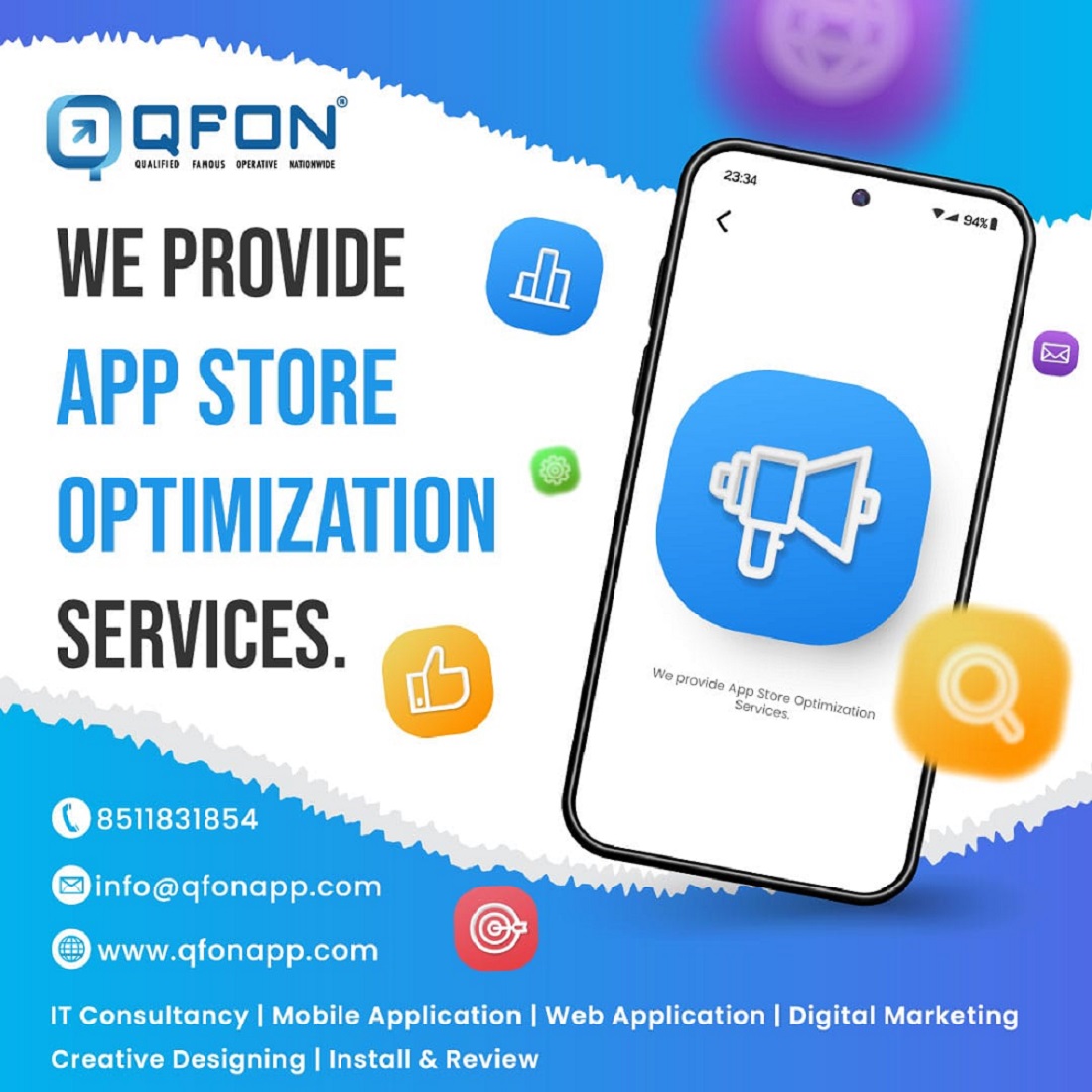 qfonapp's tweet image. Boost your app ranking and discoverability with our #AppStoreOptimizationServices!
To know more about our #ITServices, Contact us at: - 📲 +91 8511831854, 📧info@qfonapp.com
🌐Visit now qfonapp.com
#asoservice #appinstallation #asoservices #qfonapp #itconsultancy