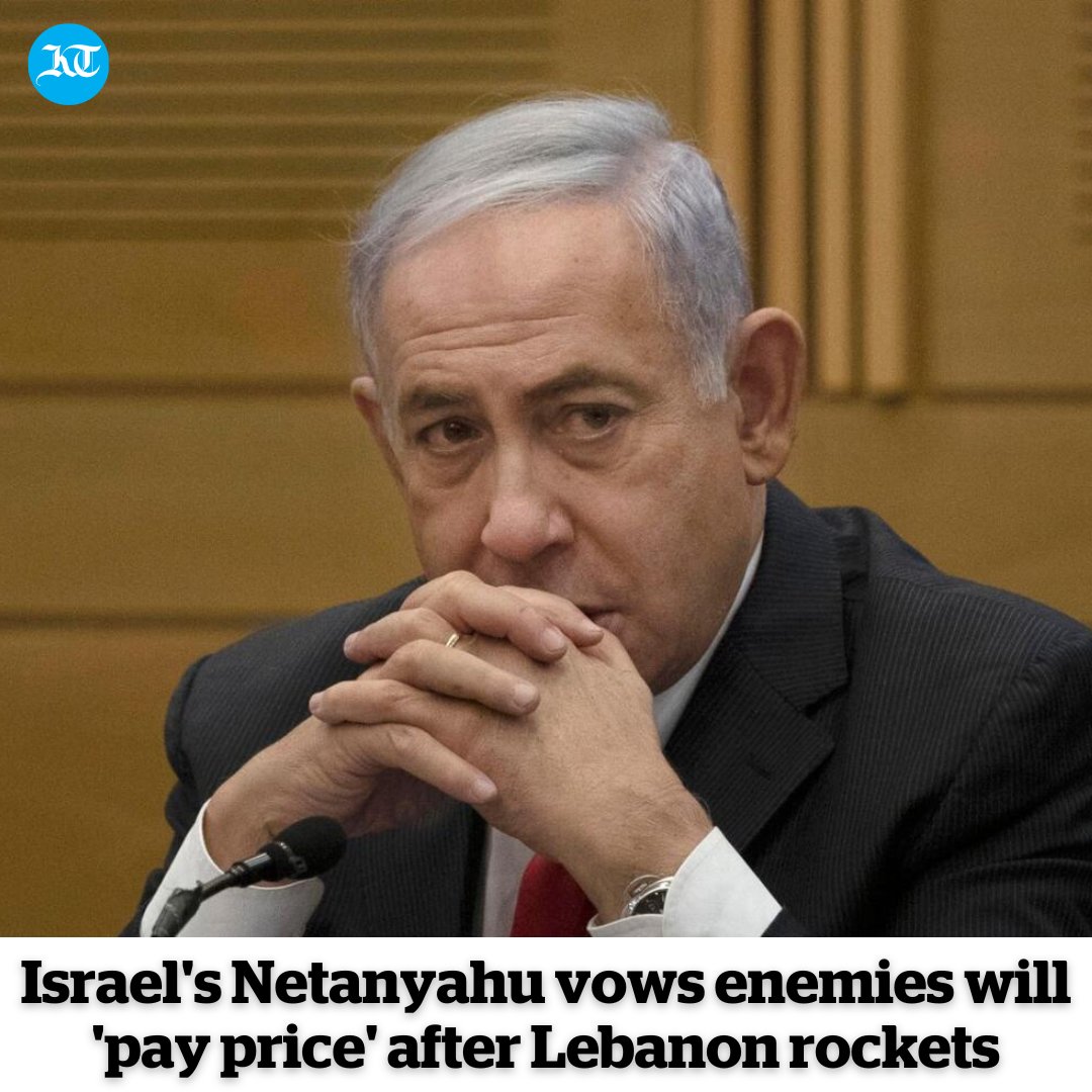 khaleejtimes's tweet photo. Israeli PM #BenjaminNetanyahu on Thursday vowed his country's enemies will "pay a price" following a barrage of rockets from Lebanon that was blamed on Palestinian groups

https://t.co/3xLw6tOXsQ

#Israel #Lebanon #Palestine https://t.co/idB1nHyAAd