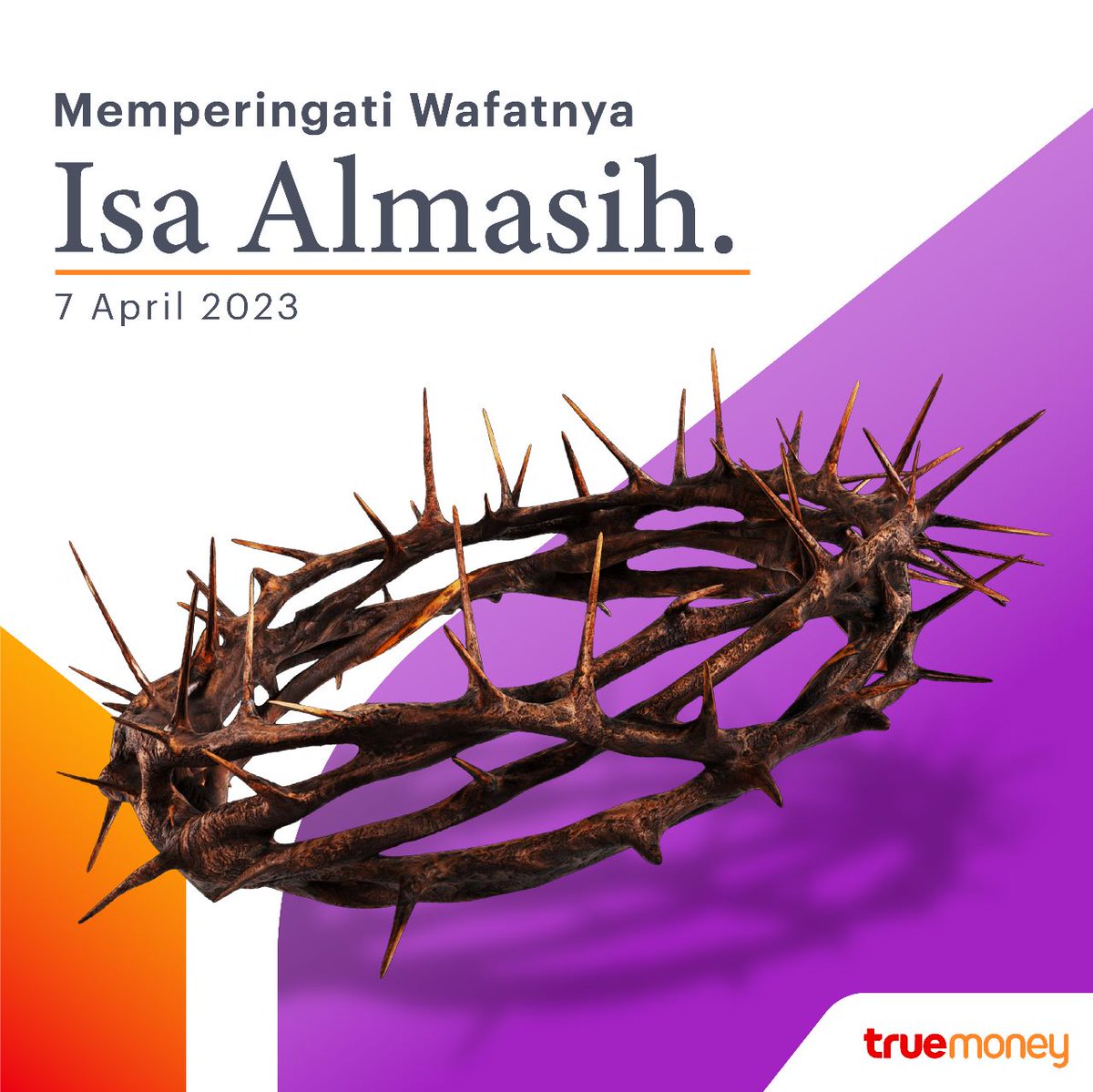#HaiTrueFriends!
WafatNya di kayu salib diperingati oleh umat Kristiani sbg bukti kasih Allah yg begitu besar bagi manusia. Semoga TrueFriends yang merayakan, selalu mensyukuri kasih Allah &amp; selalu berusaha menjadi manusia yang lebih baik. Selamat memperingati Wafat Isa Almasih.