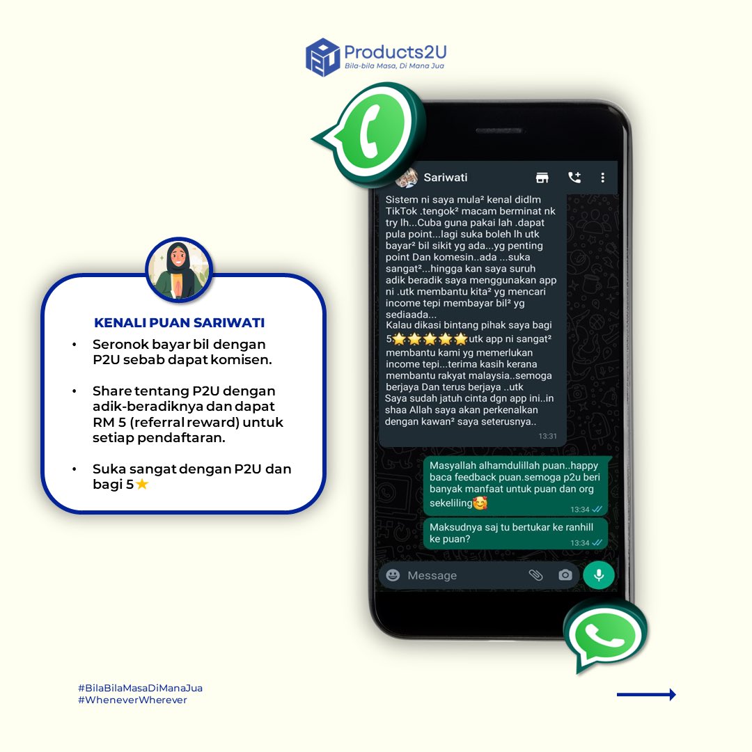 Products2You's tweet photo. Jom tengok apa feedback pasal P2U daripada P2Users kesayangan kami! 😍

Terima kasih kepada semua yang setia menggunakan Products2U untuk menjana pendapatan extra! 🤩

#BilaBilaMasaDiManaJua #WheneverWherever #BridgingTheGap #Products2U #P2U https://t.co/b8hmiCux46