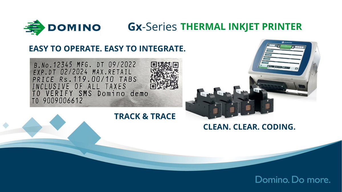 DominoIndia's tweet image. 🔹 Domino’s Gx-Series is not only for batch and date coding but also for complex code formats, and check weighing and track & trace applications across industries.
👉Learn more on our website: bit.ly/3qL5ORi
#CodingAndMarking #Traceability #Serialisation #Manufacturing