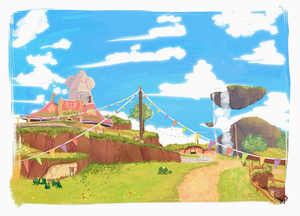 dresdain's tweet photo. It’s been a while since I posted/did some art. I did a color study (?) of Skyloft from Skyward Sword 🥹 https://t.co/4allENSmPt