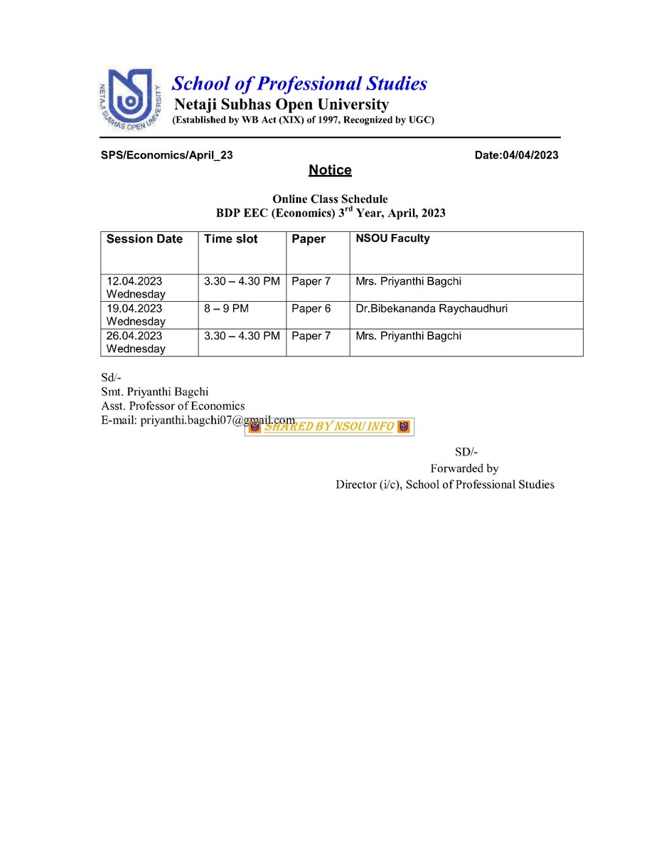nsou_info's tweet photo. 📷 Online Class Schedule of BDP Economics (EEC) 3rd Year, April, 2023.

#NSOU #NSOUINFO https://t.co/jD1eBgxy9a