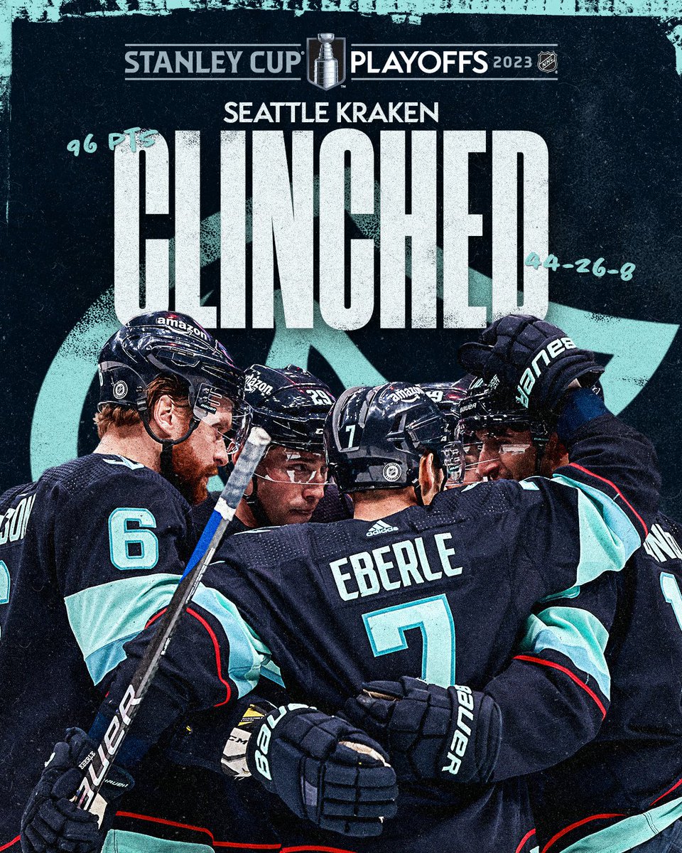 NHL (@nhl) on Twitter photo SEA YOU IN THE PLAYOFFS ⚓️
The <a href="/SeattleKraken/">Seattle Kraken</a> are headed to the #StanleyCup Playoffs for the first time in franchise history! SEA YOU IN THE PLAYOFFS ⚓️
The <a href="/SeattleKraken/">Seattle Kraken</a> are headed to the #StanleyCup Playoffs for the first time in franchise history!