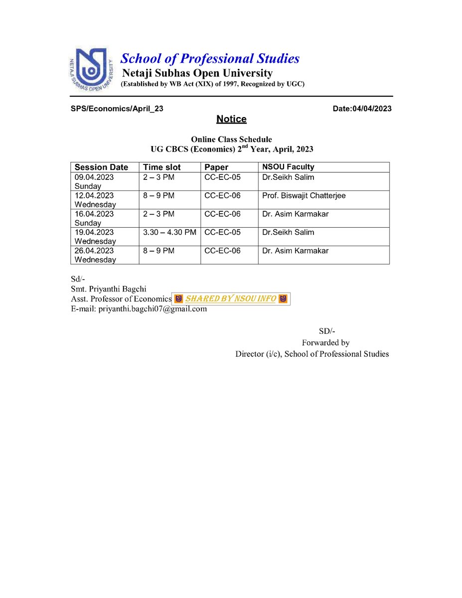nsou_info's tweet photo. 📷 Online Class Schedule of UG Economics (CBCS) 2nd Year, April, 2023.

#NSOU #NSOUINFO https://t.co/Vrgnk9OSG4