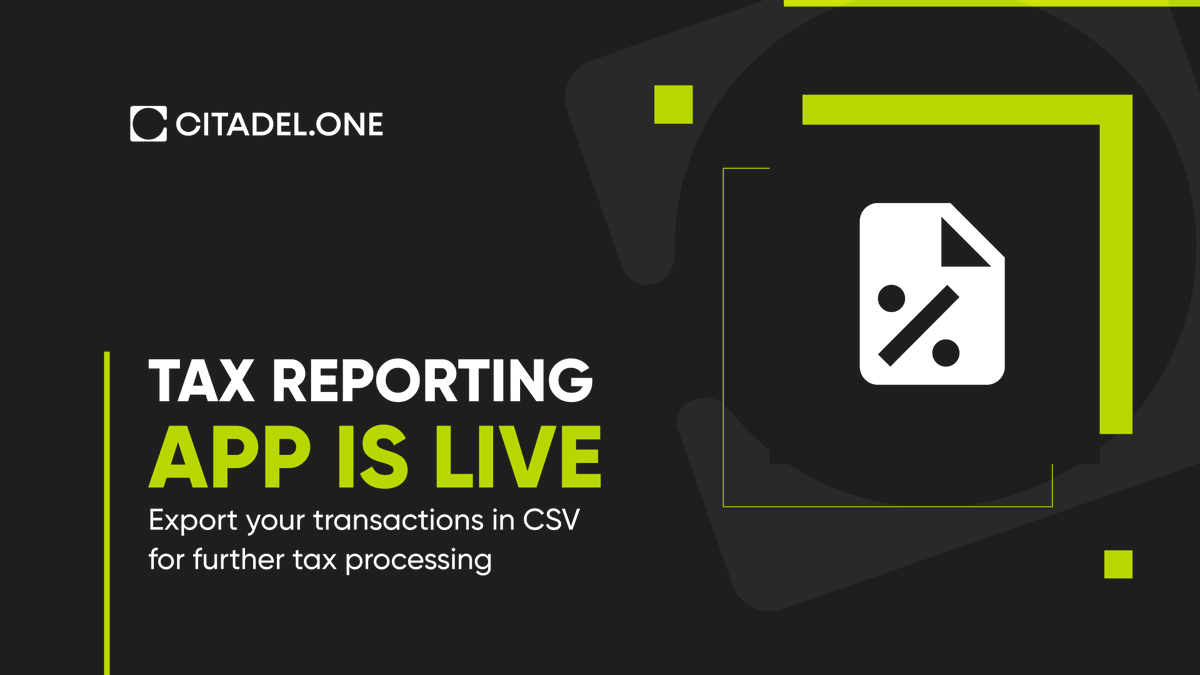 CitadelOne_'s tweet photo. The Tax Reporting App is live!
This will greatly benefit users who need to keep track of their crypto transactions for further tax processing
App is powered by @blockpit_io. You can upload our file there and get a 10% discount
Try it out: https://t.co/2Ef2DYVI5Nβ¦
#taxreport https://t.co/Cpcjmk3oDx