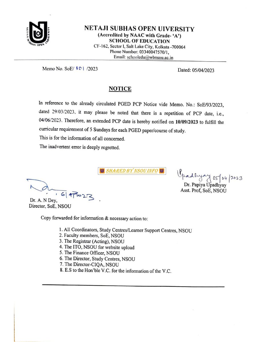 nsou_info's tweet photo. 📷 Notice for PCP of M.A. in Education (PGED).

#NSOU #NSOUINFO https://t.co/edpmE130Zp