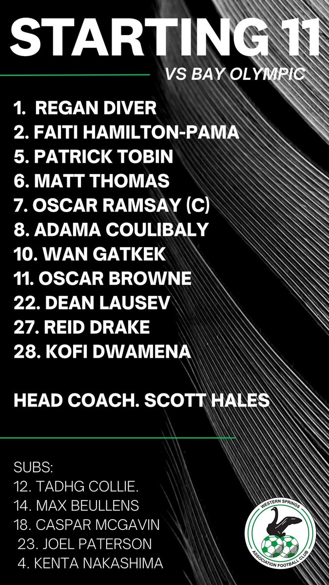 WspringsFC's tweet photo. Here is our starting line up v @BayOlympic with kick off just over 30 minutes away.

Still time to get down to Olympic Park.

@NZ_Football 
#NZNationalLeague https://t.co/Te7UAOArRs