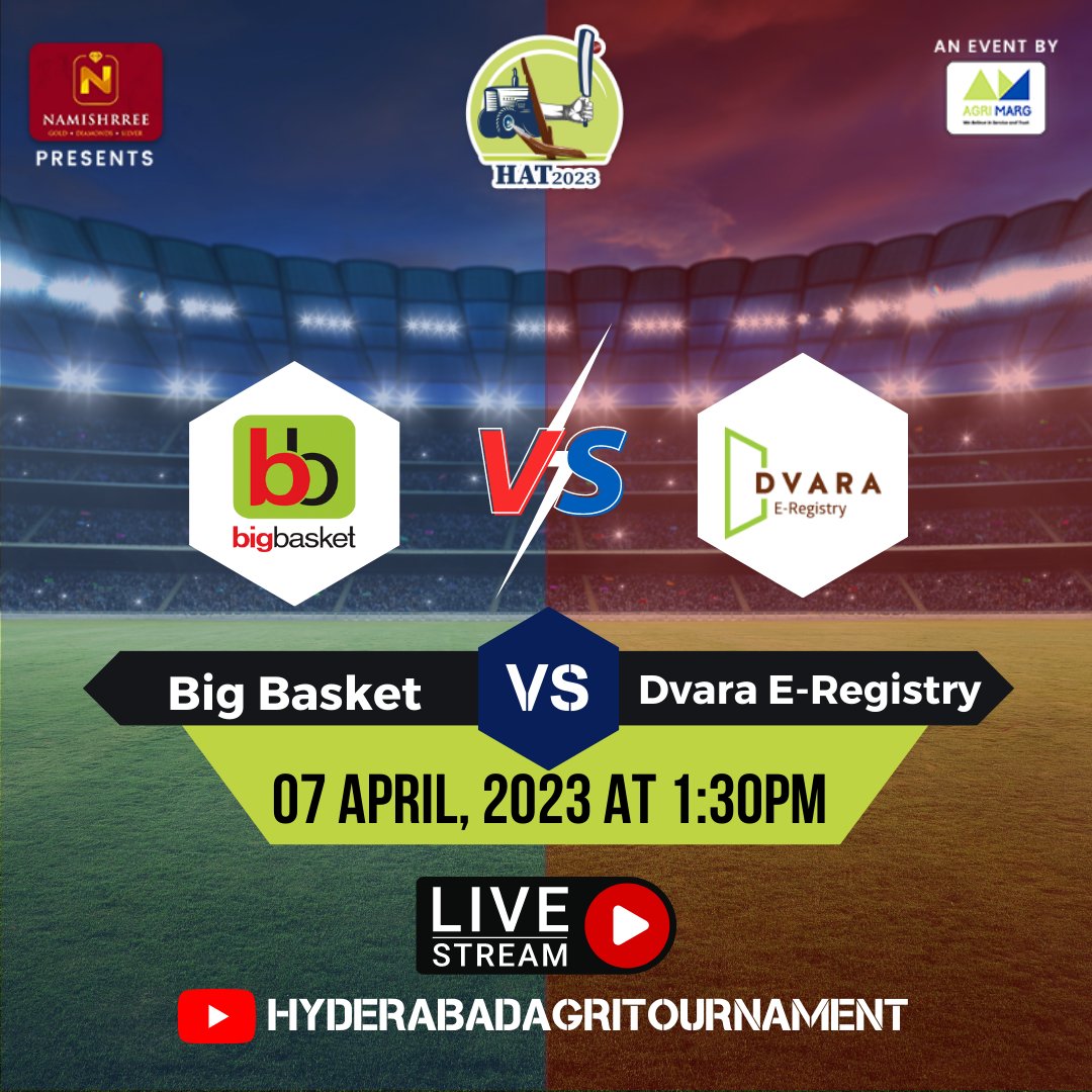 AgriTournament's tweet photo. Match 4 : Team Big Basket and Team Dvara E-Registry

Which side will you be cheering for? 

Link in Bio!

#hat2023 #agrimarg #buzzyourmarket 
#agritournament #cricket
#Crickettournament #crciketlovers #hyderabad #BigbasketvsDvaraeregistry #matchday https://t.co/3ntVDoce8g