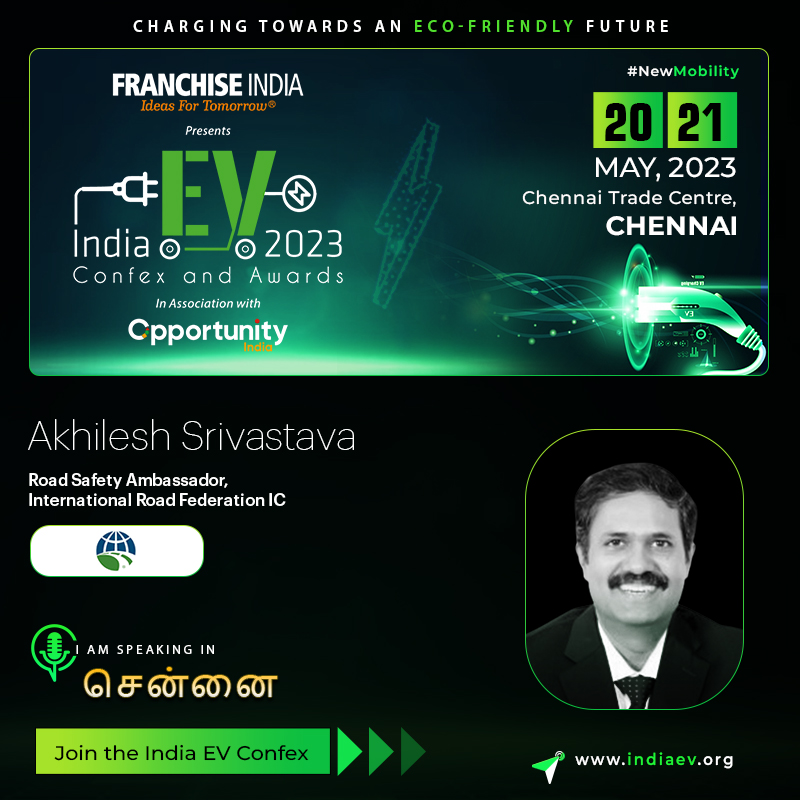 Catch Akhilesh Srivastava, Road Safety Ambassador, @IRF_global, at the India EV Confex & Award 2023 in Chennai.

Register Now: rdr.fyi/9v8d

@Akhiles35783339 

#NewMobility #IndiaEVShow #opportunityindia #evindustry #evindia #amritkal #amritkalofev #chennai