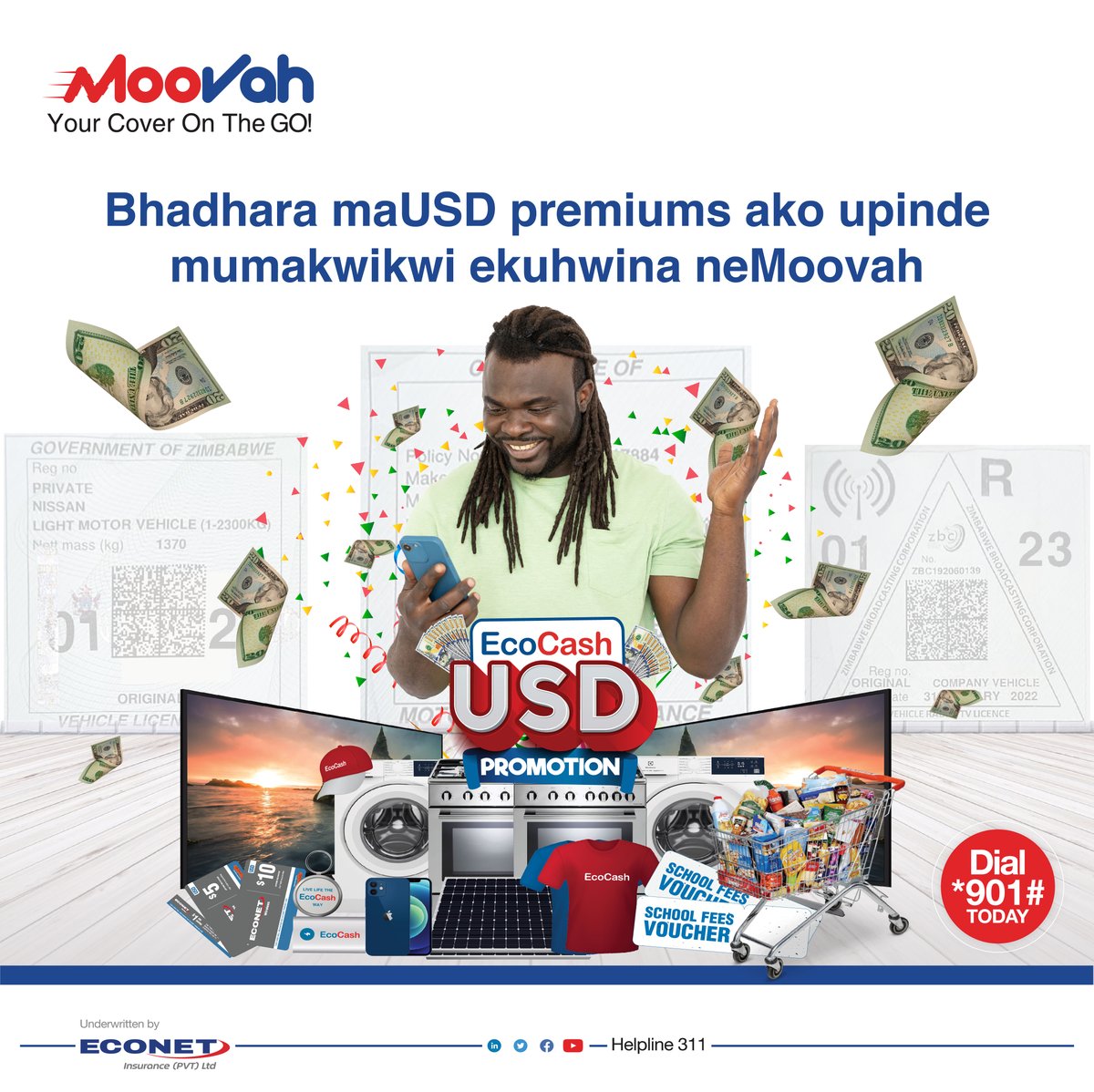 MoovahZim's tweet image. Renewer USD cover yako nhasi uwane mkana wekuhwina muEcoCash USD Promo neMoovah. Chaya *901# nhasi ubhadhare cover.

#EcoCashUSDPromo
#USDInsurance
#Win