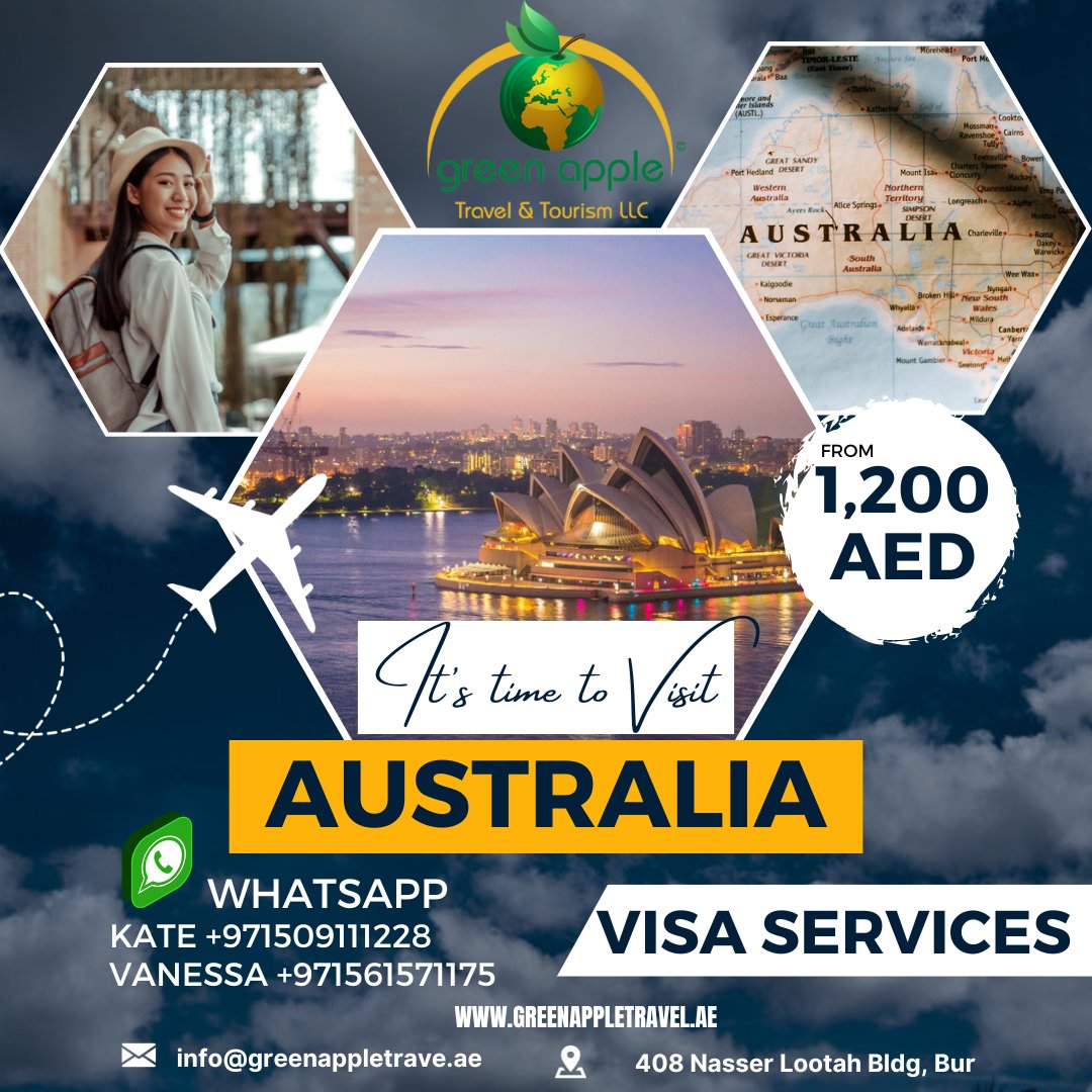 🦘 Australia Visa Application Services in Dubai: Explore the Land Down Under with Ease! 🇦🇺Contact Green Apple Travel & Tourism today at 📞 043705995 
#GreenAppleTravel #AustraliaVisa #VisaServicesDubai #ExploreAustralia #LandDownUnder #TravelWithConfidence