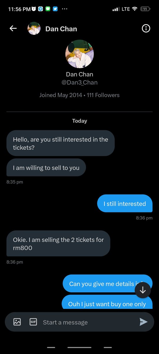 sejilaiaz's tweet photo. ‼️ALERT‼️
THIS ACC IS SCAMMER ‼️
@Dan3_Chan he sell to me EXO SC FANCON tickets but he give a lot of excuse to send me the tickets after I transfer the amount RM 400. Here  proof I chat with him. https://t.co/N5sBAWUr7h