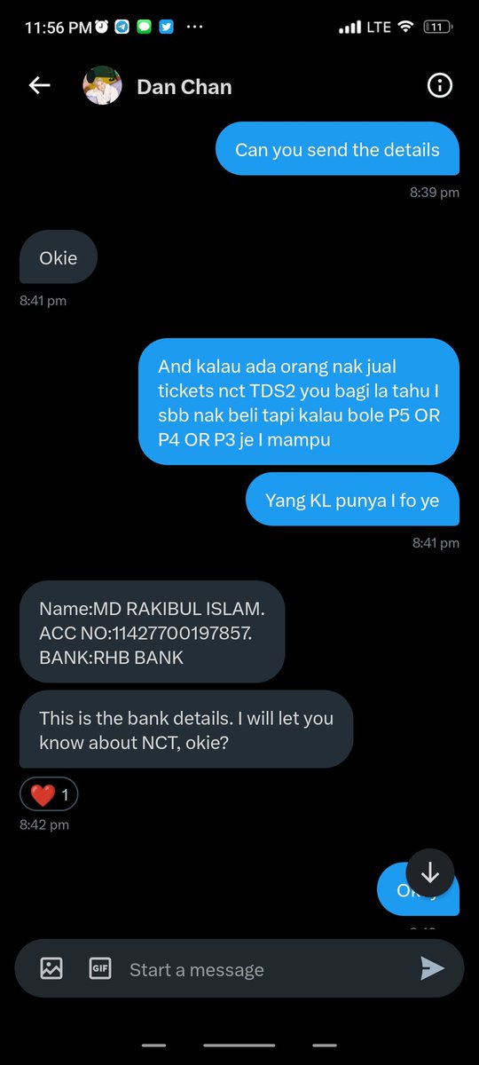 sejilaiaz's tweet photo. ‼️ALERT‼️
THIS ACC IS SCAMMER ‼️
@Dan3_Chan he sell to me EXO SC FANCON tickets but he give a lot of excuse to send me the tickets after I transfer the amount RM 400. Here  proof I chat with him. https://t.co/N5sBAWUr7h