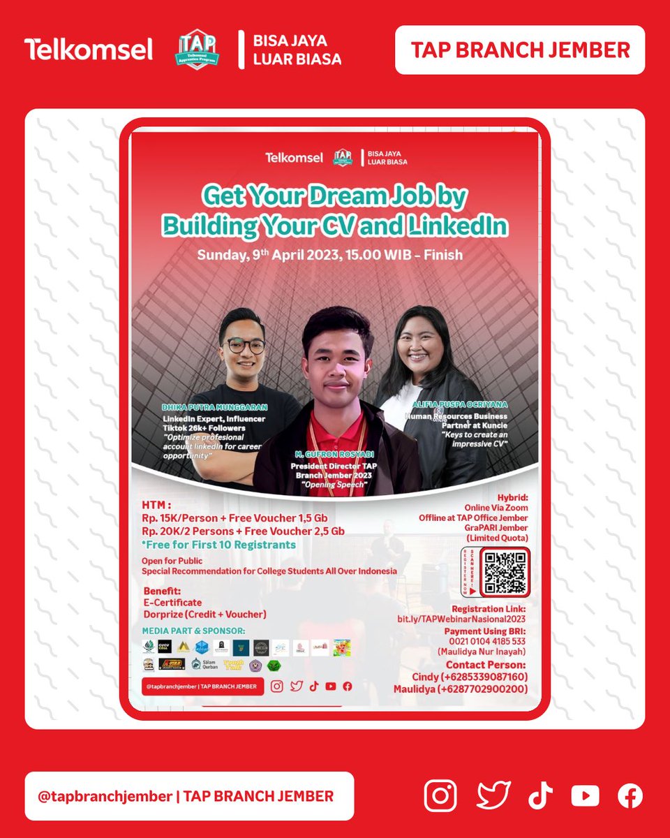 [ WEBINAR Telkomsel Apprentice Program: Get Your Dream Job by Building Your CV and Linkedln ]

#telkomselapprenticeprogram #tapbranchjember2023 #stayconnectwithtsel #webinaronline #upgradeskills #webinarkarir #infoseminar #jobseeker #webinarnasional #infojember #eventjember