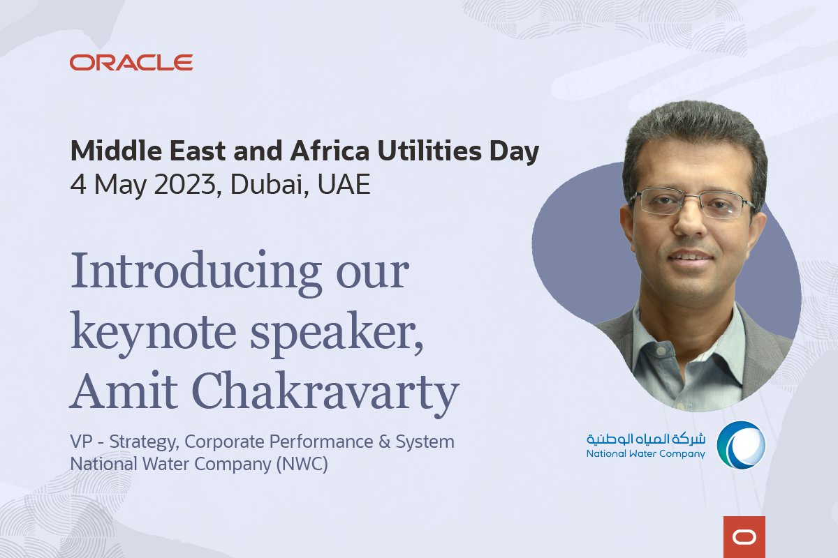 We’re thrilled to announce Amit Chakravarty from <a href="/nwc_media/">شركة المياه الوطنية</a> will be the keynote speaker for our #utilities day in Dubai. Amit’s a proven leader in strategy, transformation and systems in the water sector. To hear his insights first-hand, book your place: social.ora.cl/6017OHqDX