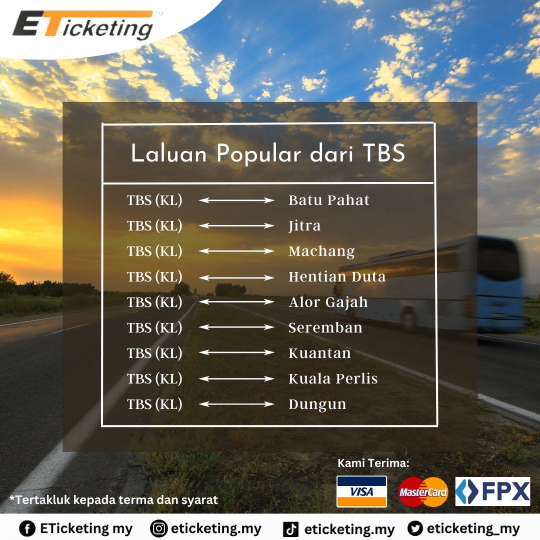 eticketing_my's tweet photo. Nikmati perjalanan anda dengan sempurna hanya di https://t.co/Gj4AtiYDXm 🤗
Dapatkan segera tiket bas secara online di https://t.co/Gj4AtiYDXm sebelum tiket kehabisan.

Layari https://t.co/2i1h5niNwf sekarang ❗❗❗

#tiketHariRaya #onlineticket #RayaAidilfitri2023 #Ramadan2023 https://t.co/1U2qf50gLi