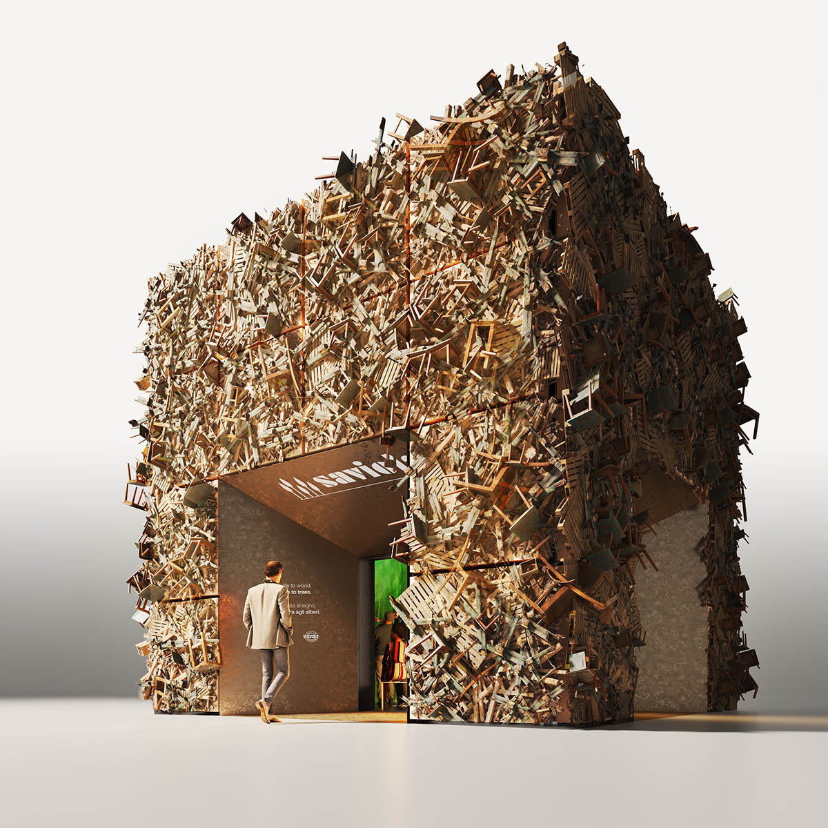 Gruppo Saviola, Carlo Ratti @crassociati and Italo Rota reveal pavilion wrapped by discarded wooden objects: worldarchitecture.org/architecture-n… #architecture