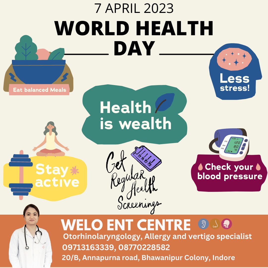weloenthospital's tweet photo. Let's work together to create a healthier, happier world. Happy World Health Day!
Location: https://t.co/RgSweF3Zxd
.
#hearingcare #hearinghealth #health #hearingmatters #indore #ENTCare #entclinic #WorldHealthDay2023 #worldhealthday #Weloentcentre #DrSandhya https://t.co/d407ARNSj9