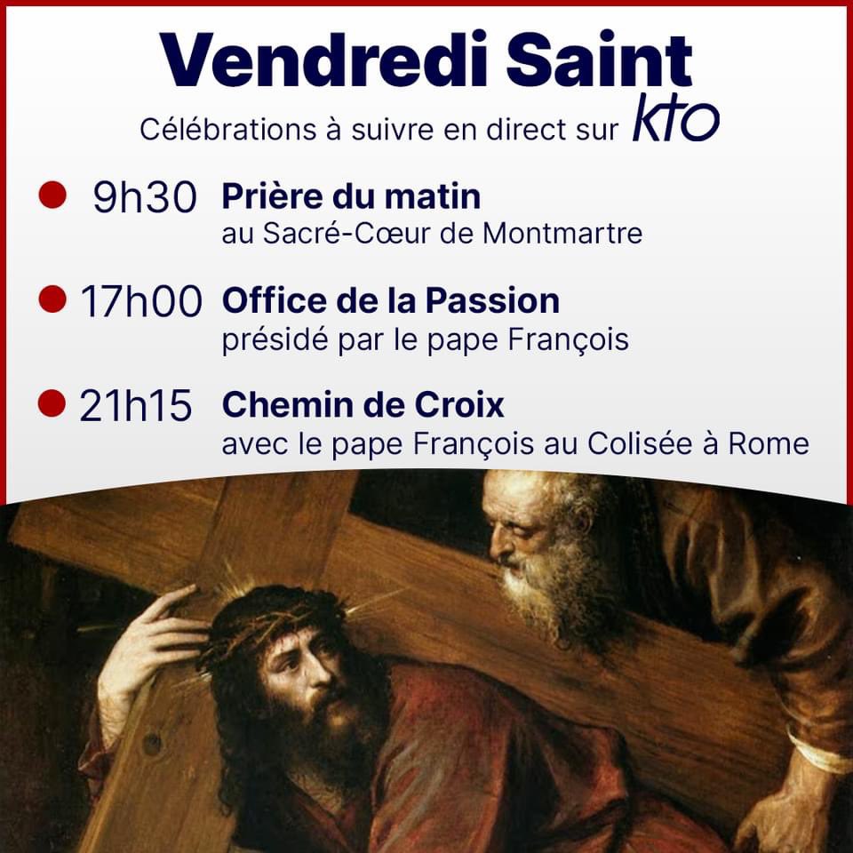 KTOTV's tweet image. Suivez les célébrations du #VendrediSaint, jour de la Passion et de la mort du Christ. 
#SemaineSainte #TriduumPascal

👉Découvrez toute la programmation de KTO : ktotv.com/page/entrez-da…