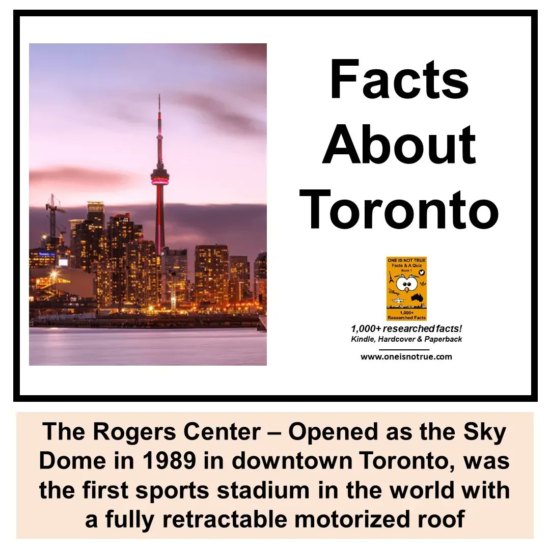 oneisnottrue's tweet photo. 10 #Facts About #Toronto - #TheRogersCenter 

The Rogers Center – Opened as the #SkyDome in 1989 in downtown Toronto, was the first sports stadium in the world with a #fullyretractablemotorizedroof

Over 1,000+ researched facts, more here - https://t.co/DMsRoqrkDe https://t.co/SIxSZCNq4v