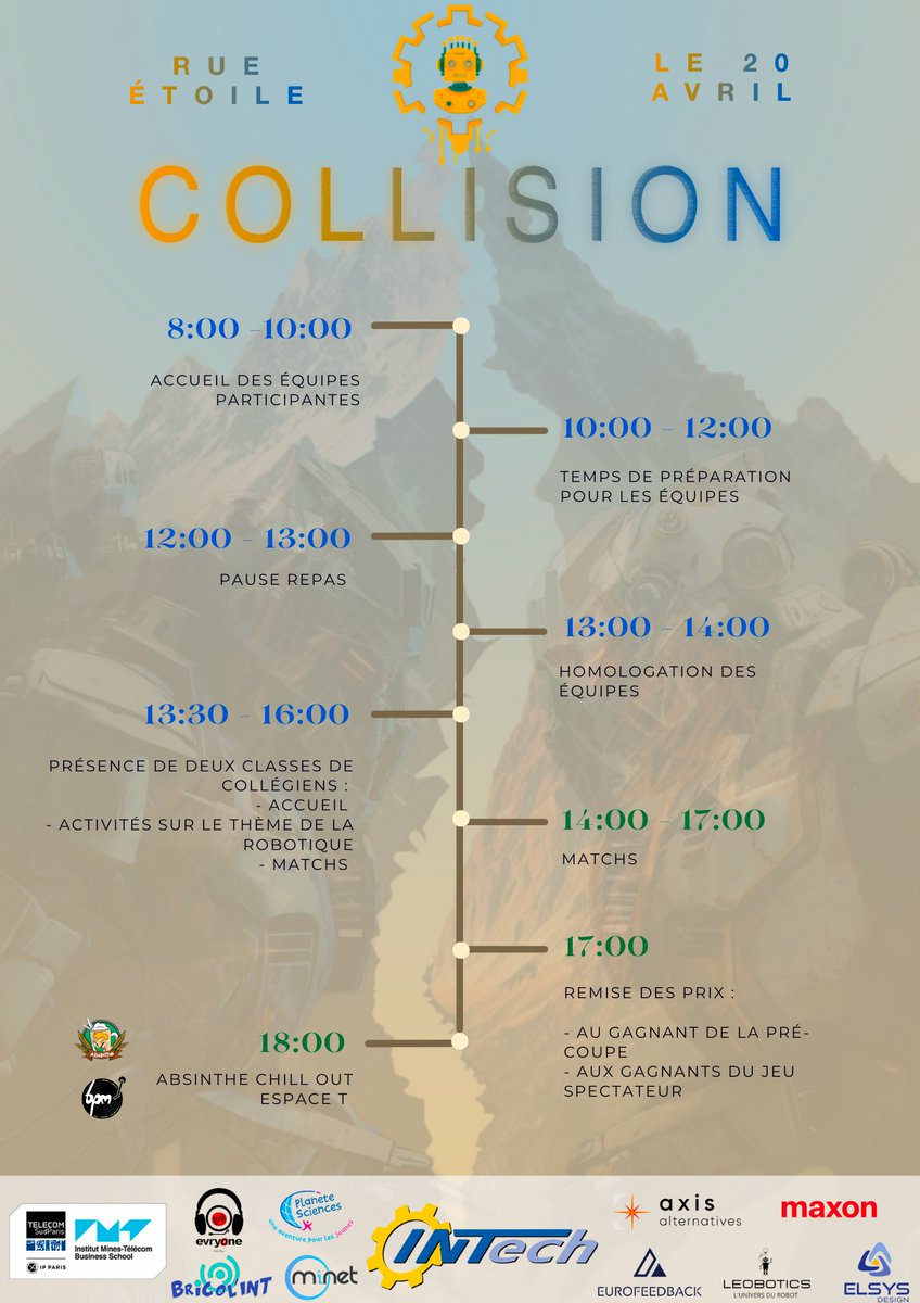 INTech est fière de vous présenter le planning de sa pré-coupe de robotique Collision !