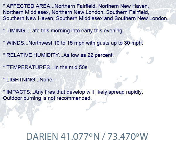 CT_StormWatcher's tweet photo. Local Weather Alert: Red flag warning remains in effect from noon today to 8 pm edt this evening for southern connecticut https://t.co/M6DqdVC8xg