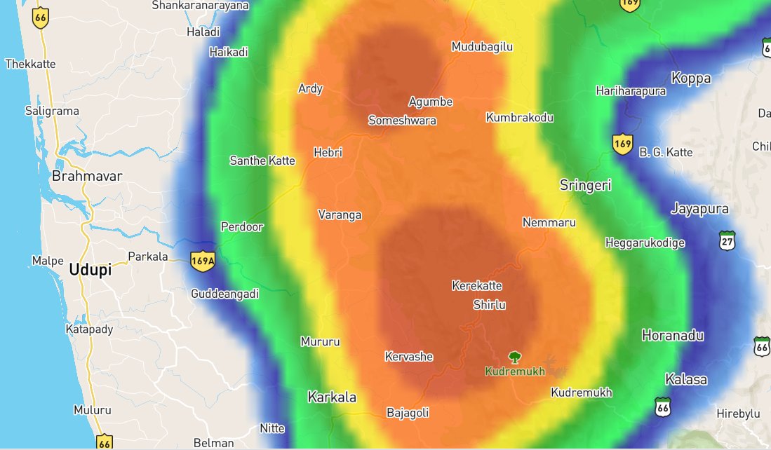 4.30 PM Update:

The TS has intensified further

Udupi-DK ghats along kudremukh-Agumbe getting some intense TS deluge.
Thank God. No more forest fire for the year.

#Mangalore #Karnatakarains #Udupi #Kodagu