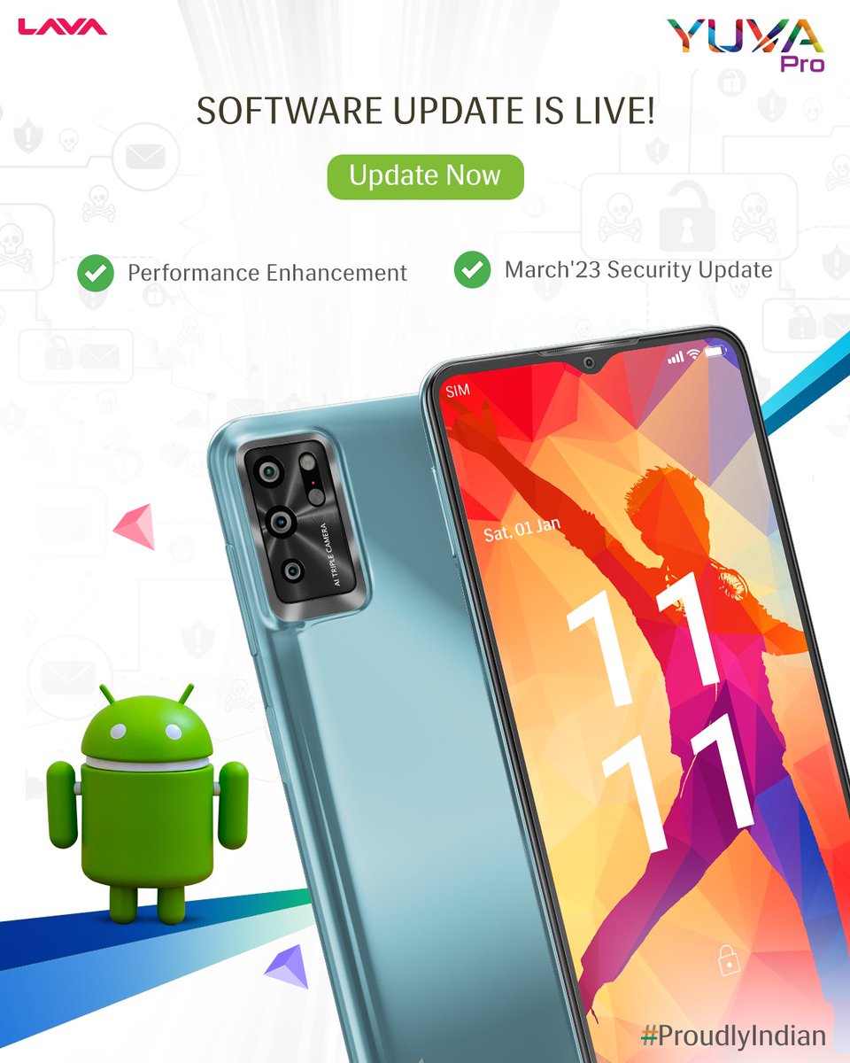 LavaMobile's tweet photo. #LavaSoftwareUpdate
Yuva Pro Software Update is LIVE now!
Update your Lava Yuva Pro Smartphone for Performance Enhancement and the latest Security Update.

To Download: Go to settings > System > Advance > System Update

#YuvaPro #LavaMobiles #ProudlyIndian https://t.co/DjP07rIJ0L