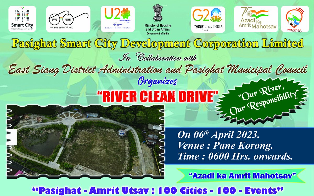 PSCDCL in collaboration with East Siang District Administration and PMC organized 'River Clean Drive' with the theme 'Our River, Our Responsibility' at Pane Korong,  'Pasighat- Amrit Utsav: 100 Cities-100 Events' 
#SmartCitiesMission #AKAM #AmritUtsav #SabkaBharatNikhartaBharat