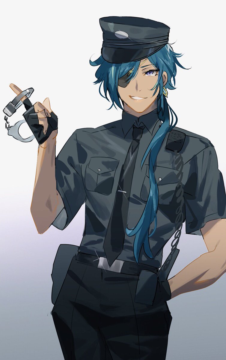 kaeya (genshin impact) eyepatch male focus 1boy blue hair solo gloves dark skin  illustration images