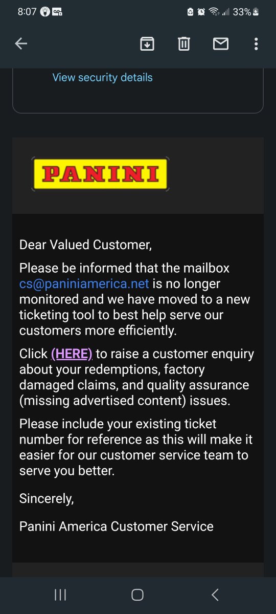 GwinnJessica's tweet photo. @PaniniAmerica 
This company really needs to get their act together. You email me telling me about the ticket with an email at the bottom for questions or concerns. So i email said email address and get back that it is no longer used??? Rly. Send me my card!!! 😡 https://t.co/OhifxAckKH