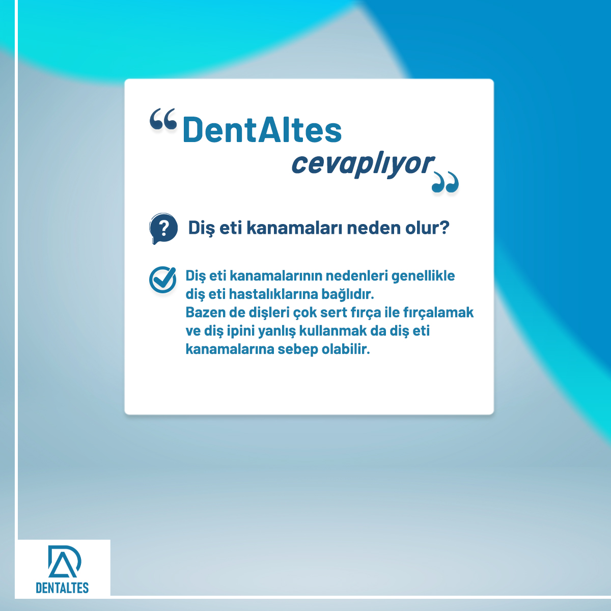 Diş eti kanamalarının nedenleri genellikle diş eti hastalıklarına bağlıdır. Detaylı bilgi ve randevu için : 0216 784 4394 #DentAltes #dişhekimi #dişkliniği #İstanbul #altunizade