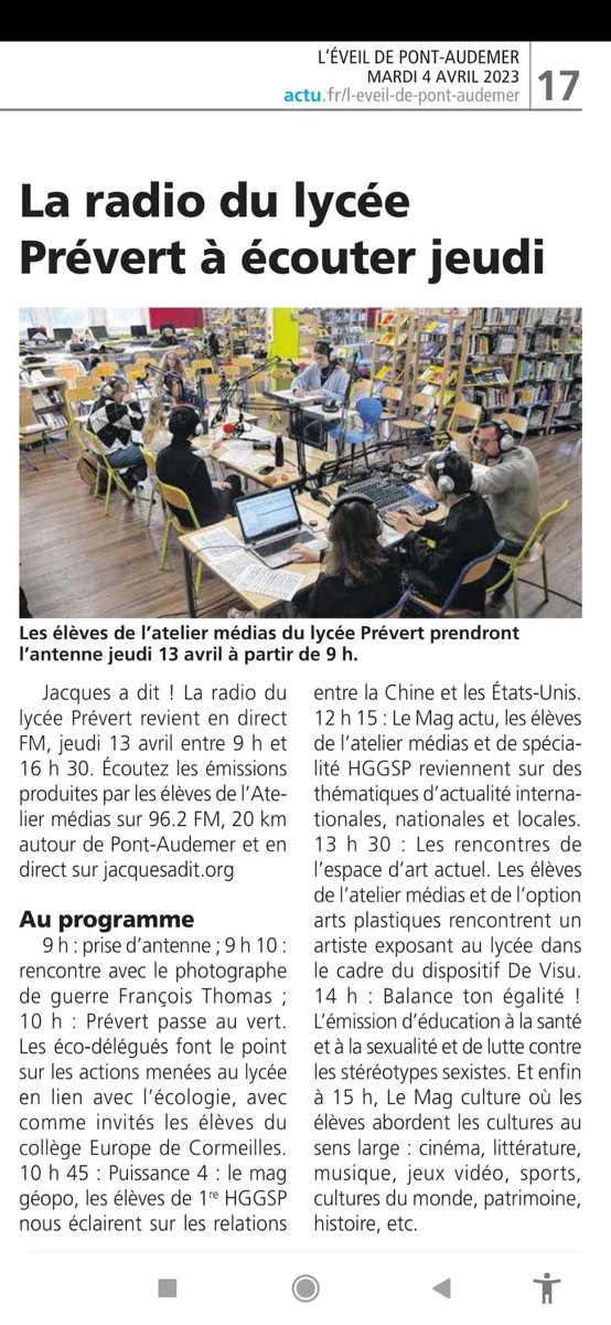 Jeudi 13 avril les élèves de <a href="/PressePrevert/">L'Atelier médias / Jacques a dit !</a> à l’œuvre. En direct