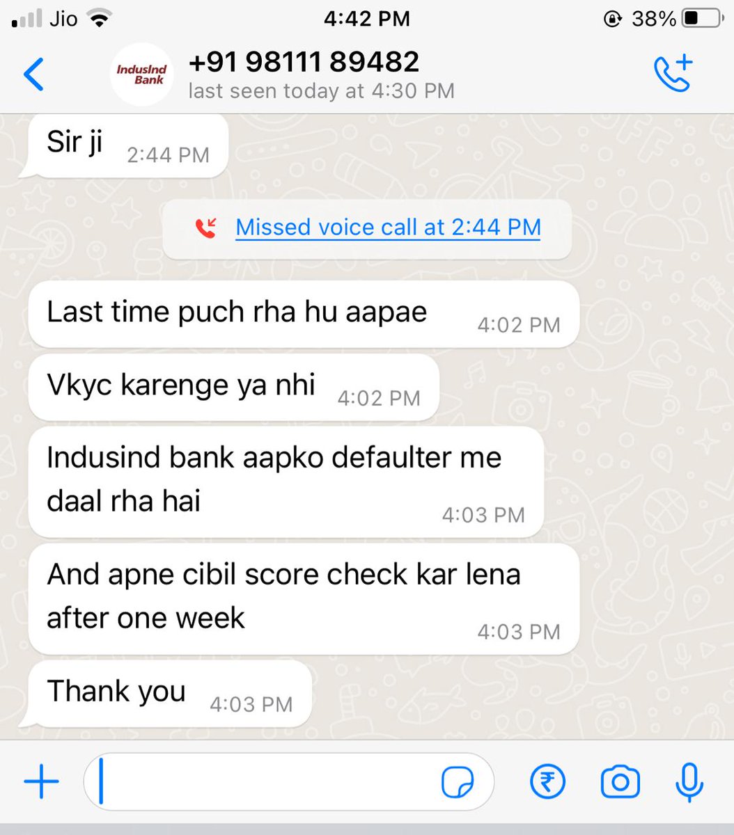 marwariboymansa's tweet photo. If u do not take Credit card 
Bank will put you in defaulter .
Plz Chk Chat of IndusInd bank.
@MyIndusIndBank  @aajtak @CcInduslnd https://t.co/A9nrWkkGe0