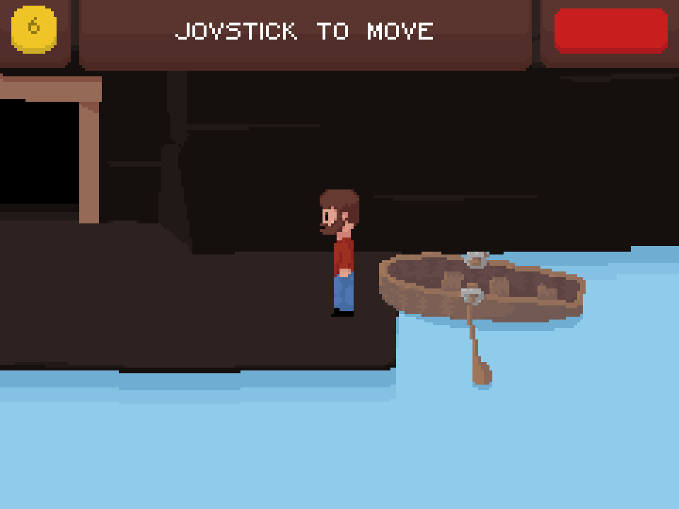 Player standing in front of a boat. Text at the top of the screen reads Joystick to Move in all caps.