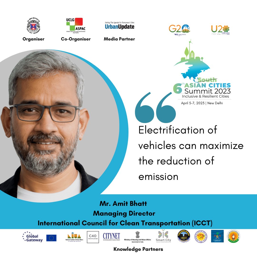 Mr. Amit Bhatt, Managing Director, International Council on Clean Transportation (ICCT) addressed in Technical Session 4- Safe, Sustainable and Inclusive Mobility in the 6th Asian Cities Summit at Aloft by Marriott, New Delhi.

#6thACS #AsianCitiesSummit #ACSNewDelhi