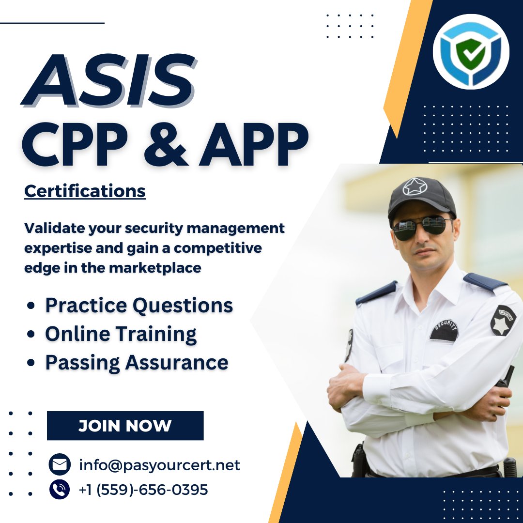 pass_yourcert's tweet image. Boost your ASIS CPP exam prep with PassYourCert&apos;s online training and practice questions! Dial +1 (559)-656-0395 to sign up today and take your career to new heights 📷 #ASISCPP #CertificationPrep #OnlineTraining #PracticeQuestions #PassYourCert